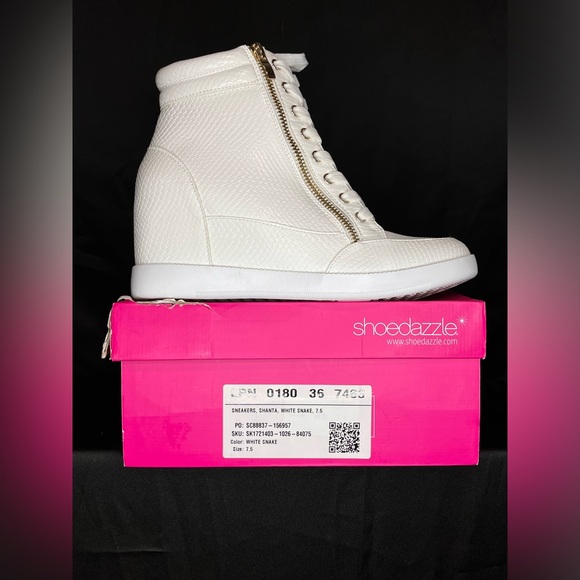 White Faux Snake Skin Wedge Sneakers - Picture 5 of 9